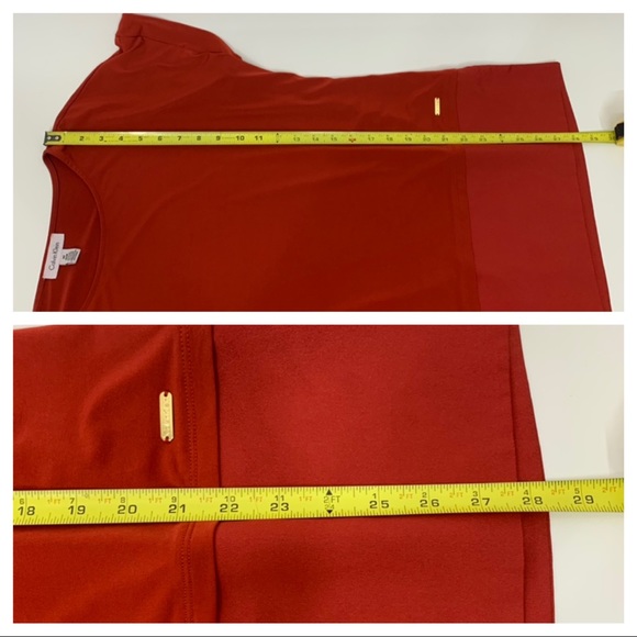 Calvin Klein Fall Red Orange Short Sleeve Crewneck Tunic Blouse Size Medium - Picture 15 of 15